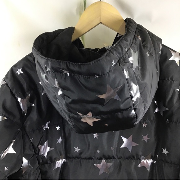 Live Well Active Women’s Black With Silver Star Hooded Puffer Jacket Sz. M - Picture 7 of 11